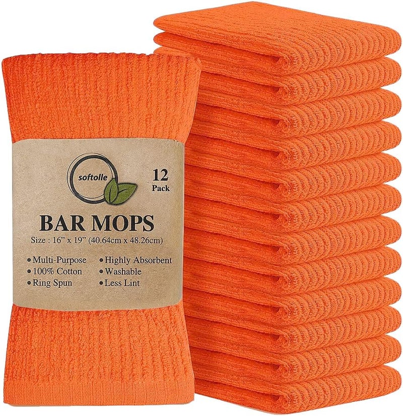 Softolle Bar Mop Towels, Pack of 12-16x19 Inches - 100% Cotton Super Absorbent Towels, Multi-Purpose for Home and Bar Cleaning (Orange) - Image 1